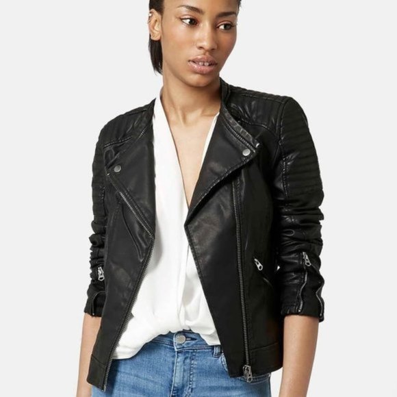 Topshop Quilted Faux Leather Jacket - Picture 1 of 6